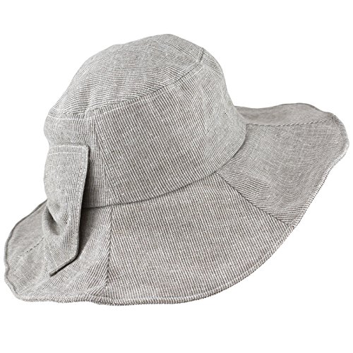 Packable Summer Beach Sun Hat - Flexible Wide Wire Brim - Grey & White Stripe