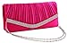 Chicastic Fuchsia Pink Pleated Satin Wedding Evening Bridal Clutch Purse With Rhinestones