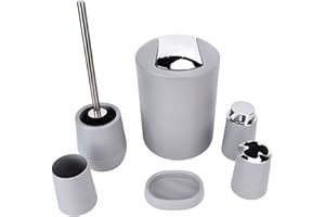 6 Pcs Bathroom Accessories Set with Trash Can, Toilet Brush, Toothbrush Holder, Lotion Soap Dispenser, Soap Dish, Cup, Black 