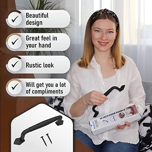 VivaLight Barn Door Handle Round Black 10 inch Solid Steel Gate Handle