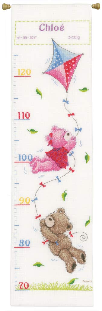 Vervaco Height Chart: Popcorn & Brie Flying, Polyester Cotton, Assorted, 30 x 2 x 32.5 cm