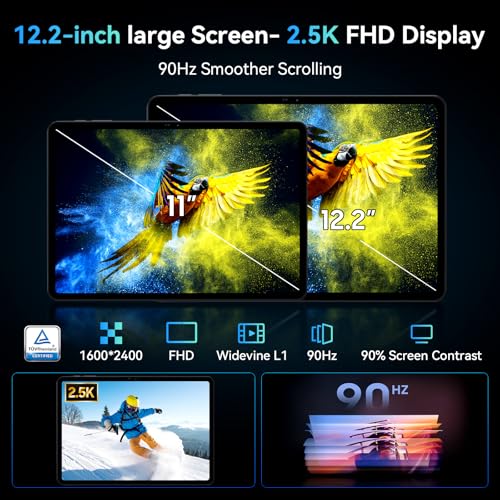 TABWEE T60 Android 16 Tablet with Keyboard – 12 Inch Tablet, 48GB+256GB, 10000mAh, 16MP+8MP, 1600*2400 QHD+, Widevine L1, Gemini AI 3.1 Pro, Built-in GPS, 4G LTE Tablet (4 Year Warranty)