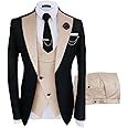 Wangyue Mens Suit Slim Fit 3 Piece Suits for Men Tuxedo Double Breasted Wedding Prom Tuxedo Party Blazer Vest Pants Set