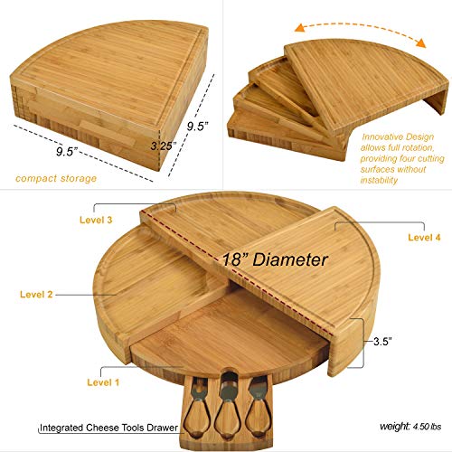Picnic at Ascot CB40 Patented Bamboo Cheese/Charcuterie Board with Knife Set - Stores as a Compact Wedge - Opens to 18" Diameter-Designed & Quality Checked in USA, - Thumbnail 2
