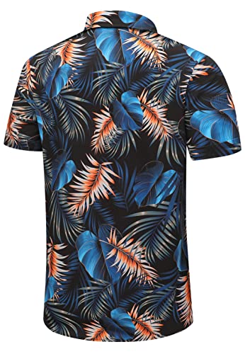 Unakisan Floral Hawaiian Shirt for Men Tropical Casual Short Sleeve Button Down Printed Beach Shirts Leaf Black 5031 S
