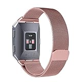 For Fitbit Ionic Bands, bayite Stainless Steel Milanese Loop Metal Replacement Strap with Unique Magnet Lock Accessories for Fitbit Ionic Small Rose Pink