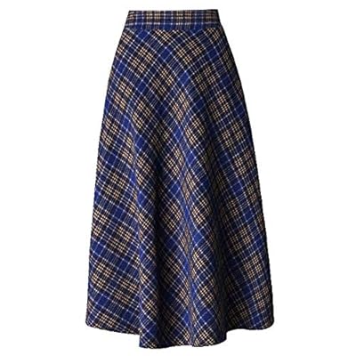 Women Woolen Long Skirt Plaid High Waist Umbrella Big Hem A Skirt