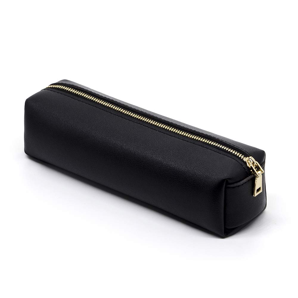 eusbon PU Pencil Pen Case Portable Stationery Bag Big Capacity Pencil Pouch Cosmetic Organizer Bag for Man and Woman, Black