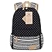 Bluboon Teens Backpack Set Canvas Girls School Bags Bookbags 3 in 1 (Polka Dot Black)
