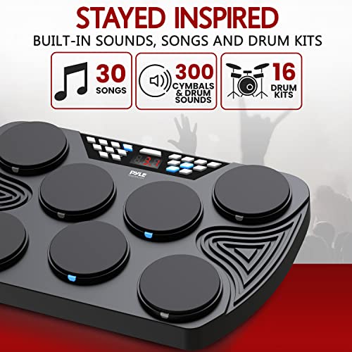 Pyle Electronic, Portable Electric Tabletop Bluetooth Machine, 7 Pads, Toms, Snare Drums, HiHat