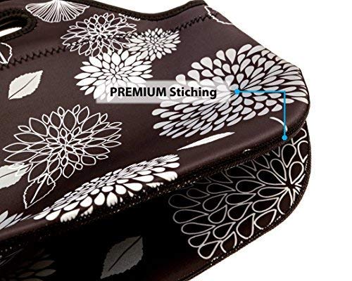 Noosa Life LARGE Neoprene Lunch Bag - Insulated Tote - Heavy Duty Zipper - Premium Stitching - 13 x 12.5 x 6.5 inches - Lunch Bag for Men Women Kids & Nurses - Best Travel Bag (Dahlia)