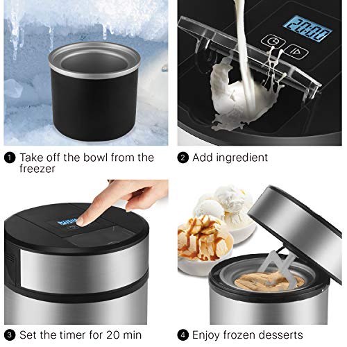 Flexzion Ice Cream Maker Frozen Yogurt Sorbet Gelato Maker Machine with Digital Timer