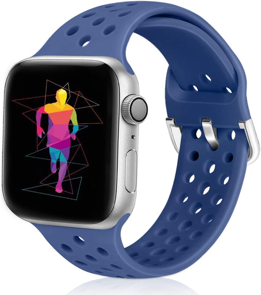 Runostrich Sport Band Compatible with Apple Watch Band 44mm 42mm, Soft Silicone Replacement Breathable Strap Compatible iWatch SE Series 6 5 4 3 2 1 for Women Men (Azure Blue, 42mm/44mm)