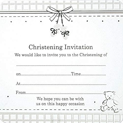 White Booties Christening Invitations - Pk 10