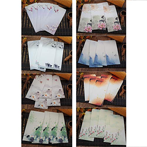 DLOnline 80 Pcs Writing Stationery Paper and Envelopes,Letter Set,8 Styles of Ink Painting Classic Vintage Antique(64 Letter Paper + 16 Envelopes) - Thumbnail 2