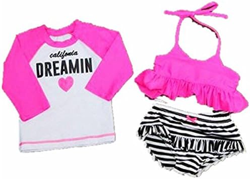 ベビー女の子子供用幼児用3pcs長袖ストライプフリル子供layeredビキニ水着水着