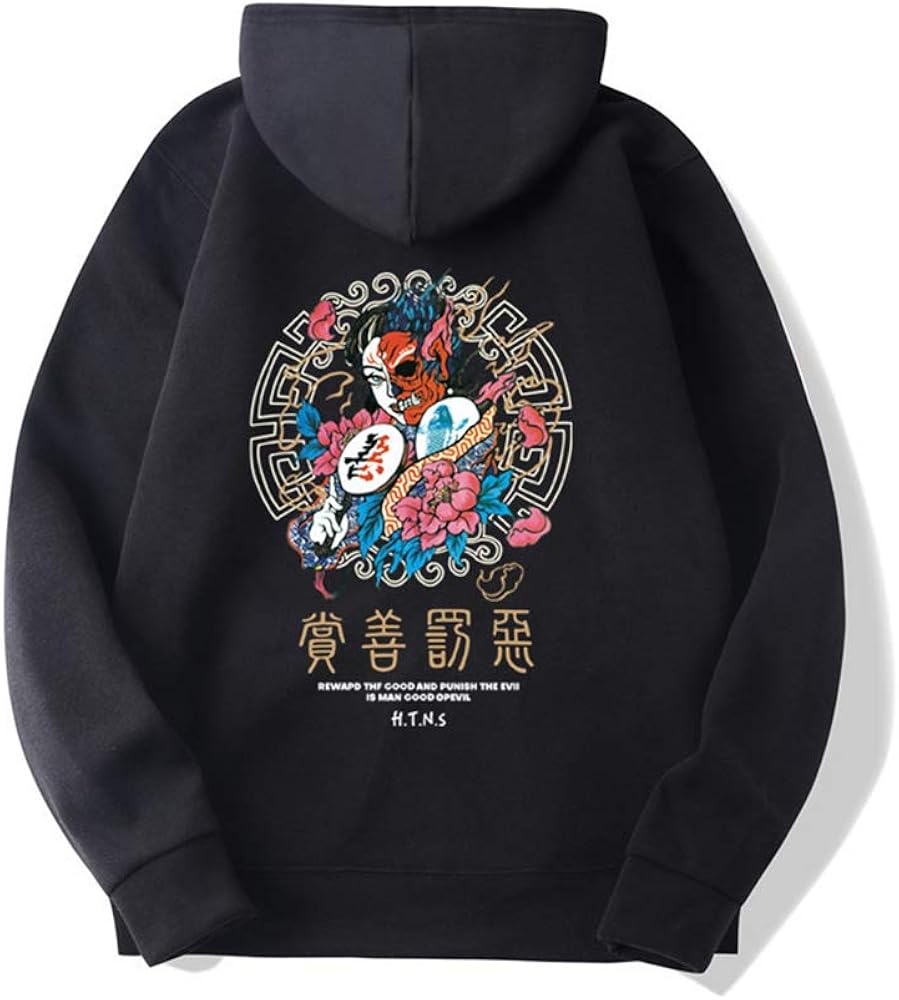 Chinese Culture Style Novelty Hoodie Kindness and Vicious Printing Sweatshirt Fashion Pullover