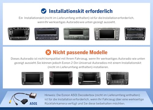 Eonon 9 Inch Car Radio for VW Golf VI/V Polo Touran T5 Seat Skoda Android 13 6 + 64GB 8-Core with Bluetooth Radio with Snapdragon 6225 Wireless CarPlay Android Car GPS AM/FM WiFi DSP Reversing Camera