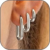 3 Pairs Chunky Gold Hoop Earrings Sets for Women Gold Hypoallergenic Oval Huggie Earrings Lightweight Thick Rectangle Hoop Earrings Trendy Jewelry for Women