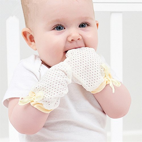 Ehdching Pack of 3 Baby Mesh Gloves Cotton No Scratch Mittens for Unisex 0-12 Months Newborn Infan (Mesh white, 0-3 Months)