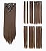 SWACC Women 22 Inches Straight Full Head 7 Separate Pieces Heat Resistance Synthetic Hair Clip in Hair Extensions (Medium Ash Brown-8#)