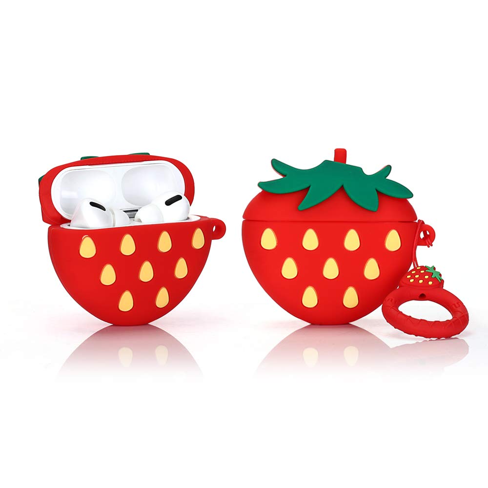 LEWOTE Airpods Pro Silicone Case Funny Cover Compatible for Apple Airpods Pro[Fruit Series] (3D strawberry)