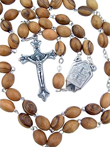 Olive Wood Beads Rosary Christian Holy Land Bracelet by Bethlehem Gifts TM (Water Silver Crucifix Rosary)