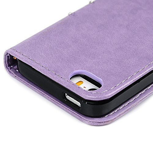 iPhone SE Case,iPhone 5S Case,iPhone 5 Case - Mavis's Diary 3D Handmade Wallet Bling Crystal Diamonds Butterfly Fashion Floral PU Leather with Hand Strap Magnetic Clasp Card Holders - Thumbnail 4
