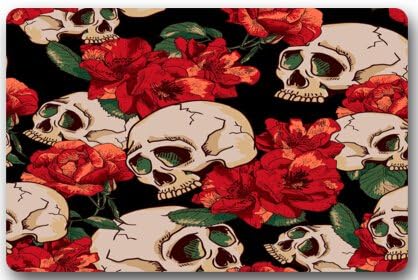 Dia De Los Muertos Suger Skull and Flower Large Doormat Neoprene Backing Non Slip Outdoor Indoor Bathroom Kitchen Decor Rug Mat Welcome Doormat