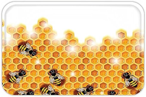 VROSELV Custom Door MatNature Sweet Honey BeeWax Abstract Insect of Spring Season Artwork Image Apricot Marigold White