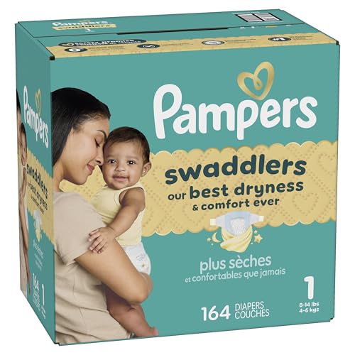 PAMPERS SWADDLERS DIAPERS, SIZE 1 (8-14 LBS), 164 COUNT, ABSORBENT, KEEPS BABY DRY AND COMFORTABLE, SKIN SAFE DISPOSABLE BABY DIAPER
