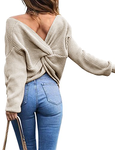 EMMA-Maglione-Donna-Primavera-V-sul-Retro-Maglia-della-Batwing-Elegante-Pullover