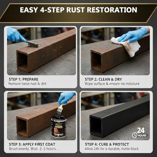 Meuvcol 2-in-1 Rust Converter & Metal Primer, 35 Floz Black Rust Remover Paint For Metal, Ultra Automotive Rust Reformer & Seal, Long-Lasting Rust Preventative Coating, Rust Inhibitor Repair Kit