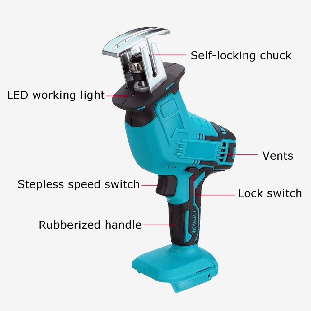 Qjin 18V Cordless Reciprocating Saw with Saw Blade (Without Battery and Charger) - - 
