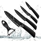 Ceramic Knife Set (Gift Box), Ankway 5 Pieces Kitchen Knives with Covers Durable Rust Proof Lightweight Ceramic Knife Set with Sheaths (4 Knife Blades, 4 Sheaths and 1 Fruit Peeler) by Ankway Life