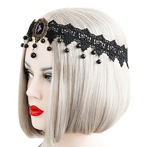 Aniwon Headbands, Black Lace Pearl Hair Bands Forehead Jewelry for Women… - Thumbnail 5