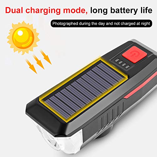 SEANKEI Bicycle Headlight, Solar Bike Front Light Taillight High Bright Mountain Road Cycling Safety Commuter Flashlight with 3 Modes, Waterproof Bike Light