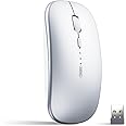 INPHIC Bluetooth Mouse Rechargeable, Battery Visible, 2.4G Silent Cordless,1600 DPI with USB Receiver, Silver