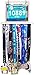 LISH Race Bib and Marathon Medal Display Rack - Wall Mounted Runners Medal Hanger Complete Set, Display up to 24 Medals and 20 Race Bibs, Includes 10 Free Flip Pouches (Silver)