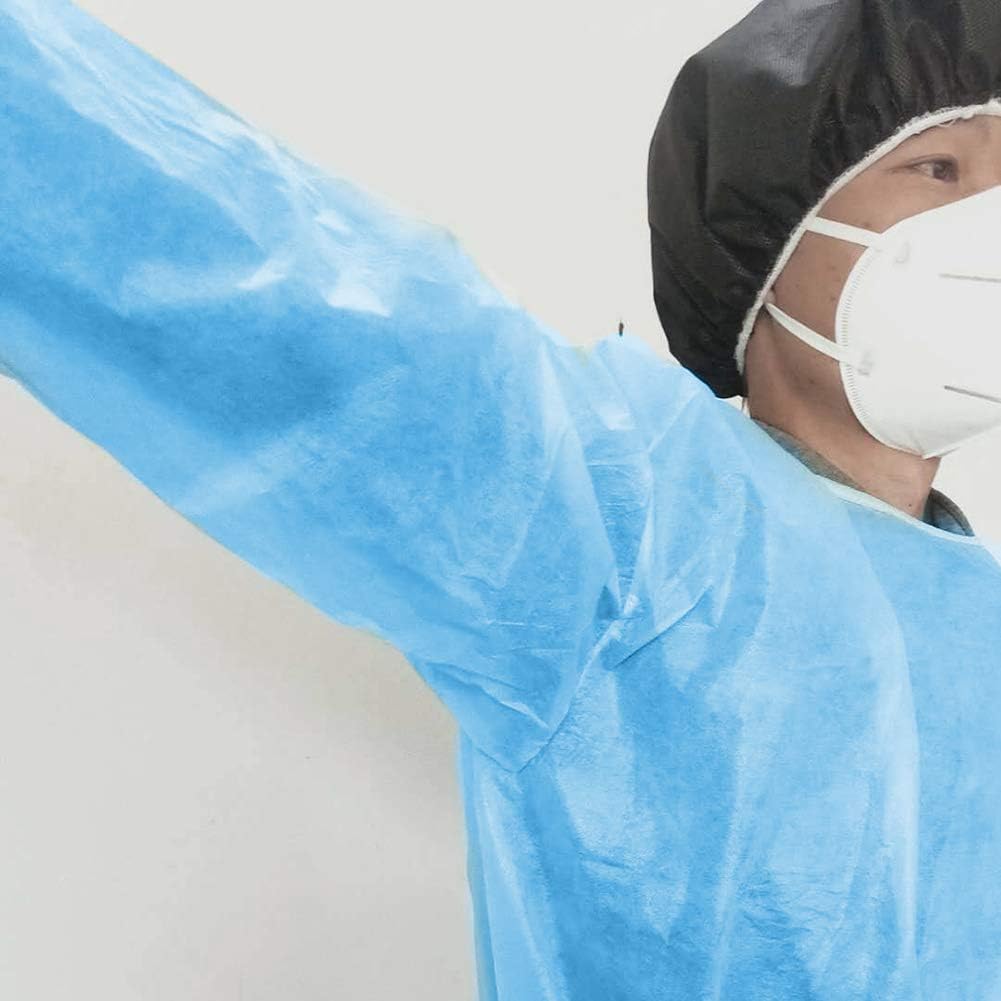Isolation Gowns,10 Pack Adult Disposable Universal Isolation Gown, Blue Protective Gowns with Long Sleeves - Image 5
