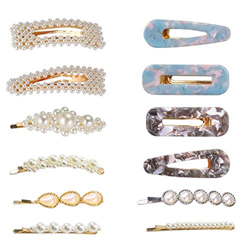 DC-BEAUTIFUL 12 Pcs Pearl Clips for Women Girl, Artificial Hair Pins Hair Barrettes Decorative Hairgrips for Party Work Wedding Daily Life (Mixed)