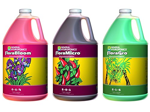 General Hydroponics Flora Grow, Bloom, Micro Combo Fertilizer set, 1 Gallon (Pack of 3)