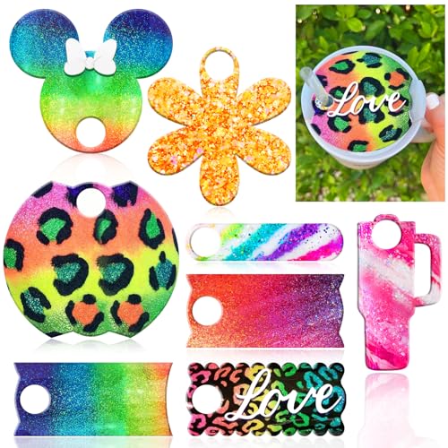 BABORUI 8 Cavities Name Plate Resin Mold Silicone Compatible With Stanley 30 oz Tumbler Lid, Personalized Name Tag for Epoxy Resin, DIY Silicone Tumbler Cup Accessories, H-362