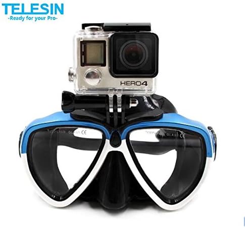 TELESIN Silicone Diving Glasses with Storage Bag Diving Mask Scuba Snorkel Swimming Goggles for GoPro Hero 5 4 3 2 1 Dazzne P2, Xiaomi Yi 1, Xiaomi yi 2(4K) action cameras etc (Blue+White)