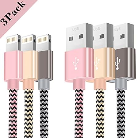Lightning Cable for iPhone, Charger Cord 3Pack 5ft/1.5M Nylon Braided Lightning Cable Charging Cord for iPhone X/8/7/7 Plus/6/6S,iPad and iPod (Rose Gold Grey)