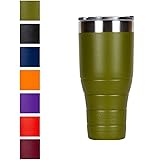 BISON COOLERS32 oz Tumbler Double-Wall Vacuum Insulated 18/8 Stainless Steel Drink Container | Powder Coated Cup with Leak Proof Flip Top Lid | Sweat Proof Design for Hot or Cold Beverages (Olive)