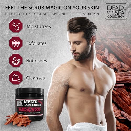 Salt Body Scrub Sandalwood For Men – Moisturizes, Exfoliates & Nourishes Skin – Cleanses & Detoxifies with Dead Sea Minerals - Dead Sea Collection – 23.28 OZ