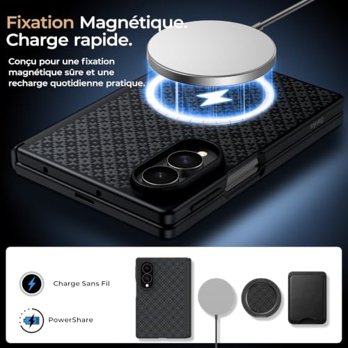 BENKS Case for Samsung Galaxy Z Fold 8 with Screen Protector, Hinge Protector, Heavy Duty Shockproof Drop Proof Kevlar & TPU Case, Compatible MagSafe, ArmorGrid Pro Grand Combo | Antichoc Magnétique en Fibre d'Aramide Kevlar et TPU,Protection Antichute de Niveau Militaire,Protection de la Charnière