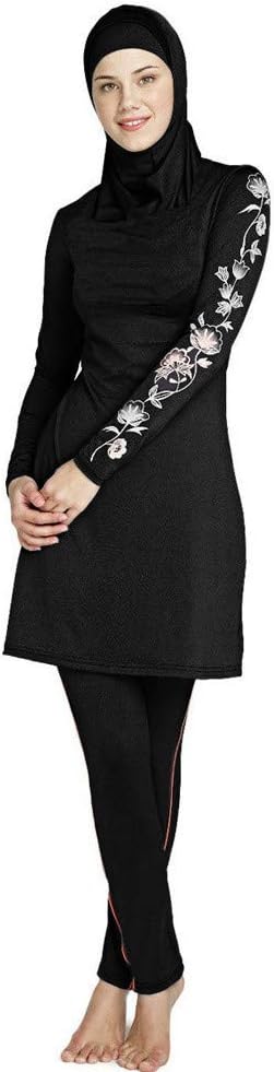 Women Swimsuit Long Sleeve Solid Plus Size Muslim Islamic Swim Set Full Cover Costumes Modest Swimwear Burkini Black