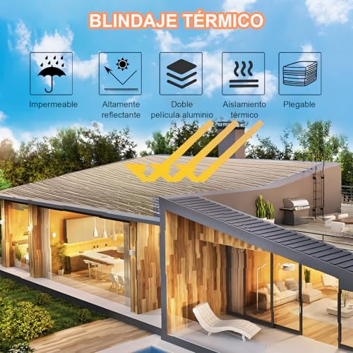 Aislante Termico Ventanas, Aislamiento de Lámina de Aluminio de Doble Cara Reflectante, Aislamiento Verano y Calidez Invierno, Impermeable, para Ventanas, Techos y Vehículos Recreativos (60cm x 300cm)